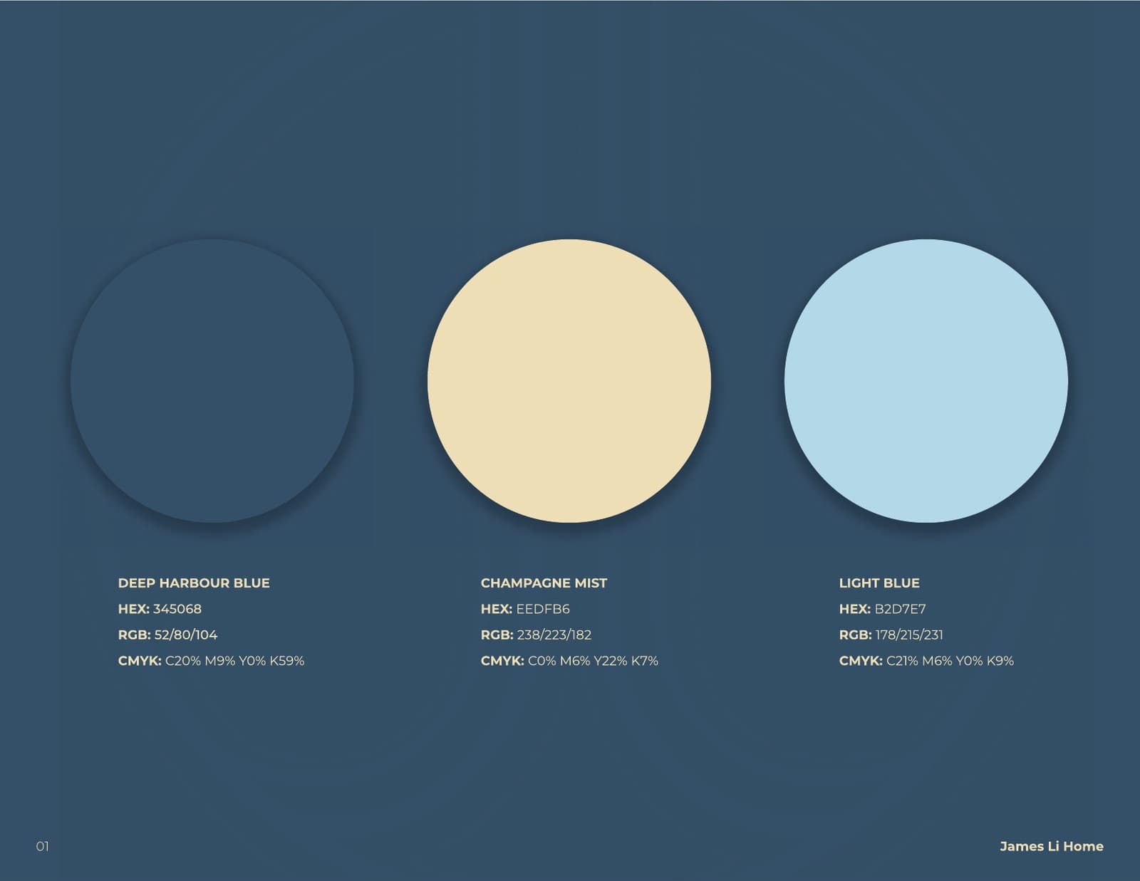 Primary palette: Deep Harbour Blue, Champagne Mist, Light Blue
