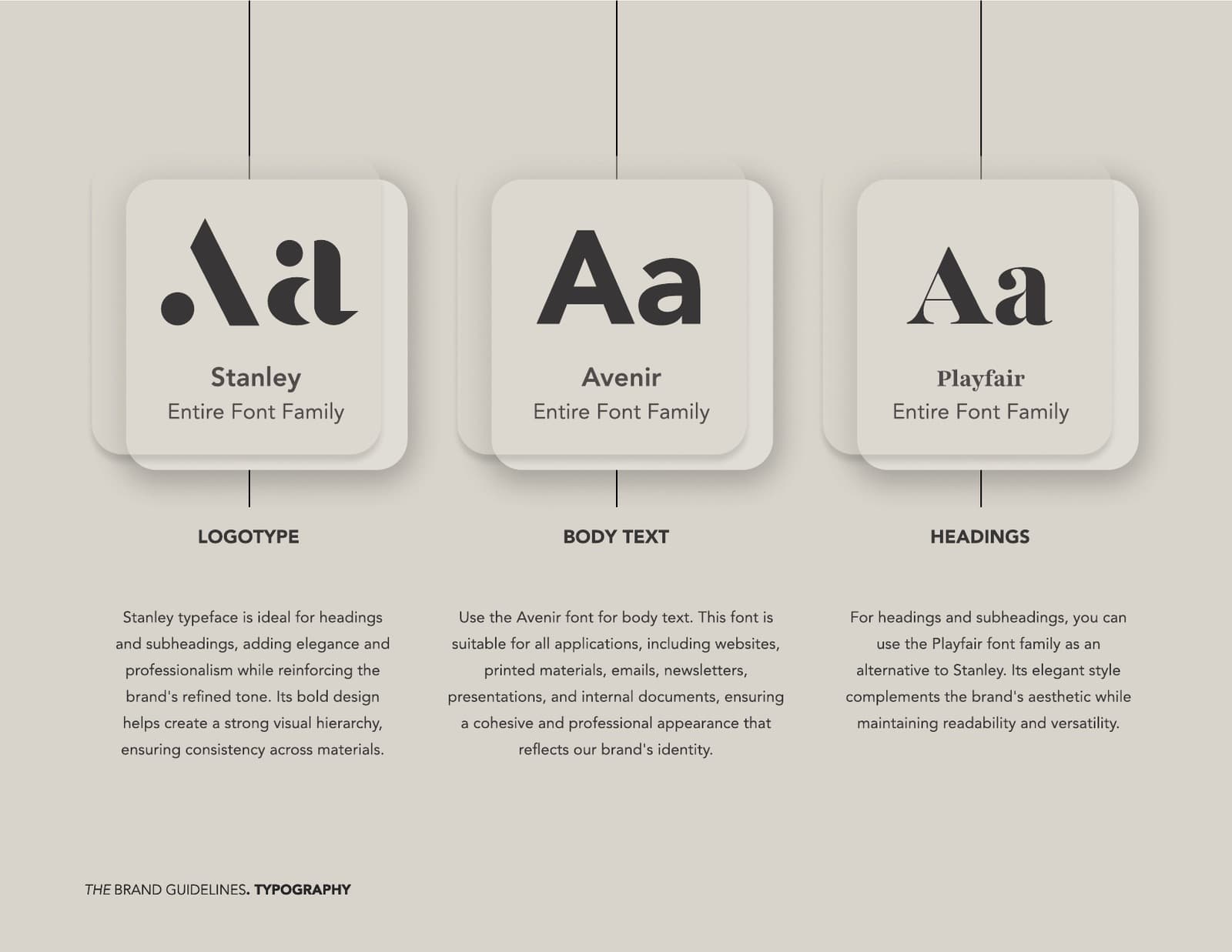 Typography: Stanley, Avenir and Playfair
