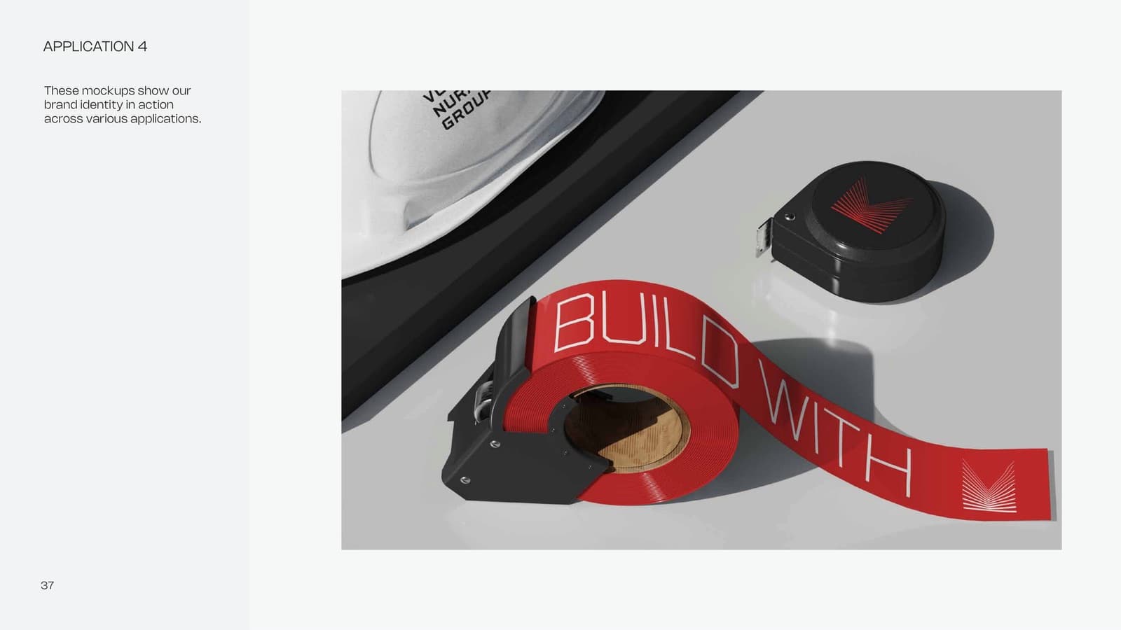 Vullnet Nura brand applications: barrier tape and site branding